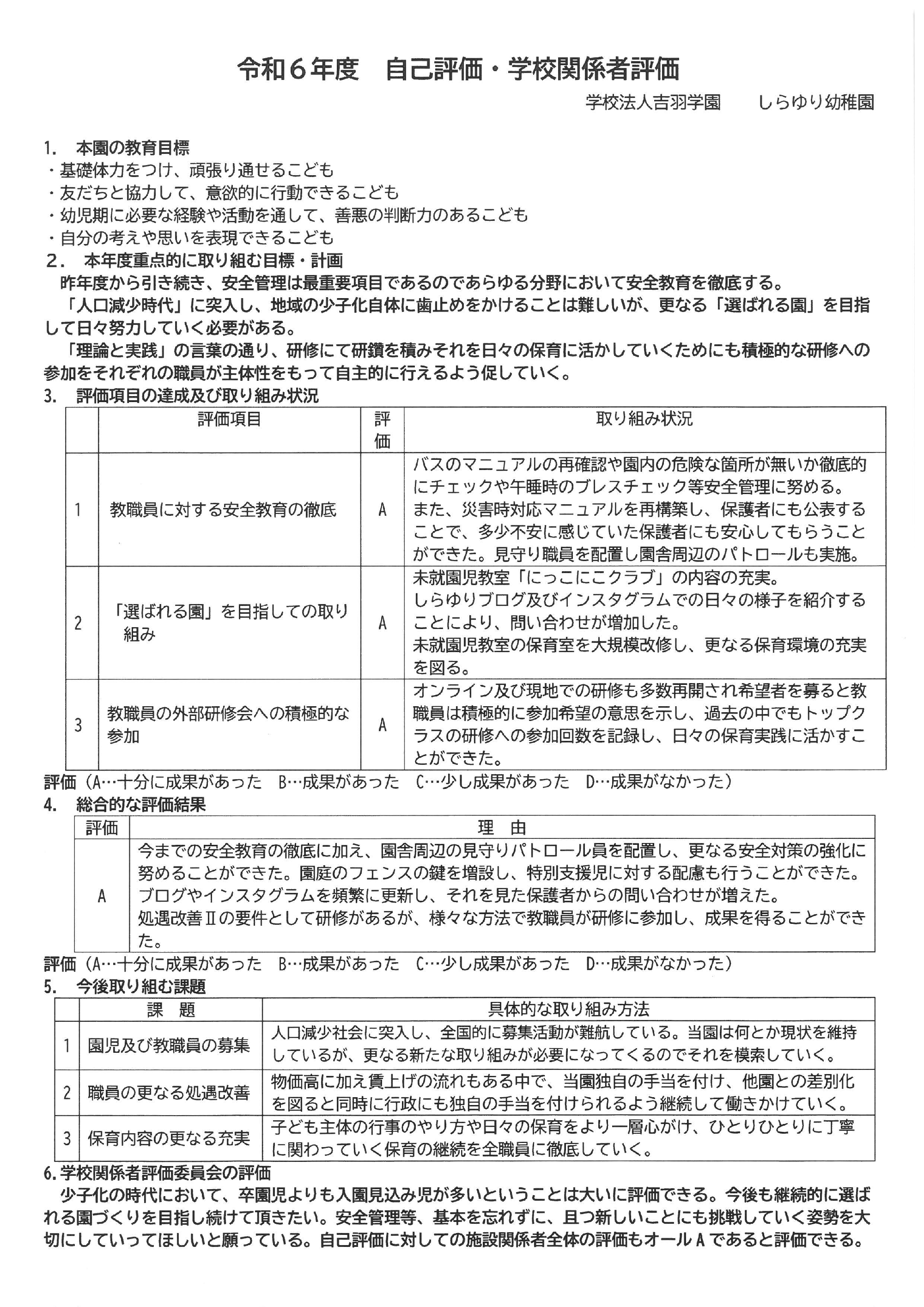 令和6年度　自己評価・学校関係者評価報告書